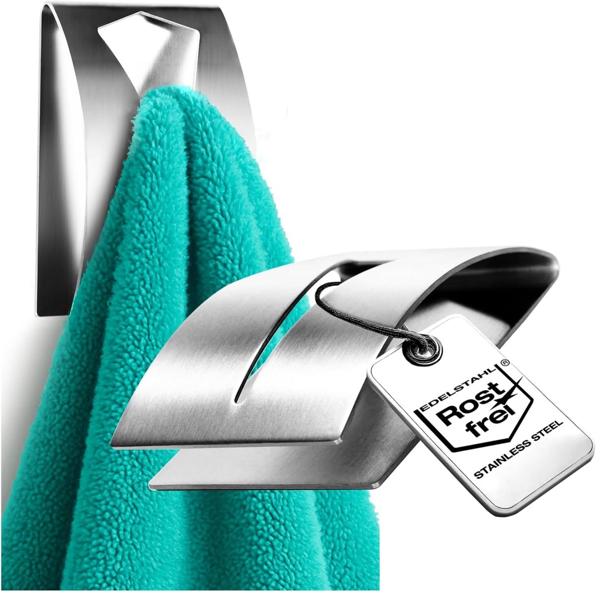 SnelShoppen - 2 x Zelfklevende Handdoekhaken - Handdoekhouder van Roestvrij Staal 304 - Handdoek Klem zonder Boren voor Badkamer en Keuken (2 Stuks)