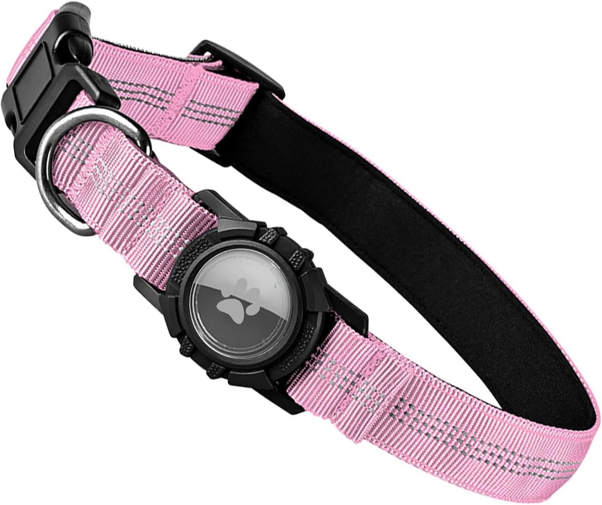 Thijox - Hondenhalsband voor AirTag - Waterdichte, Reflecterende, Verstelbare Tactische Halsband voor Grote, Middelgrote en Kleine Honden - Roze, Maat