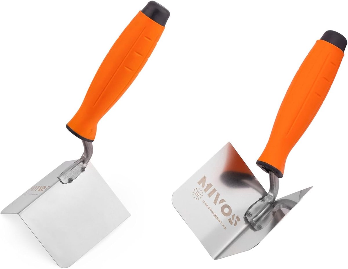 SnelShoppen - 2 x Hoekspaan RVS 80 x 60 mm - Binnen- en Buitenhoek Trowel met Zachte Grip - Perfect voor Stucwerk en Gipsplaten - Made in EU
