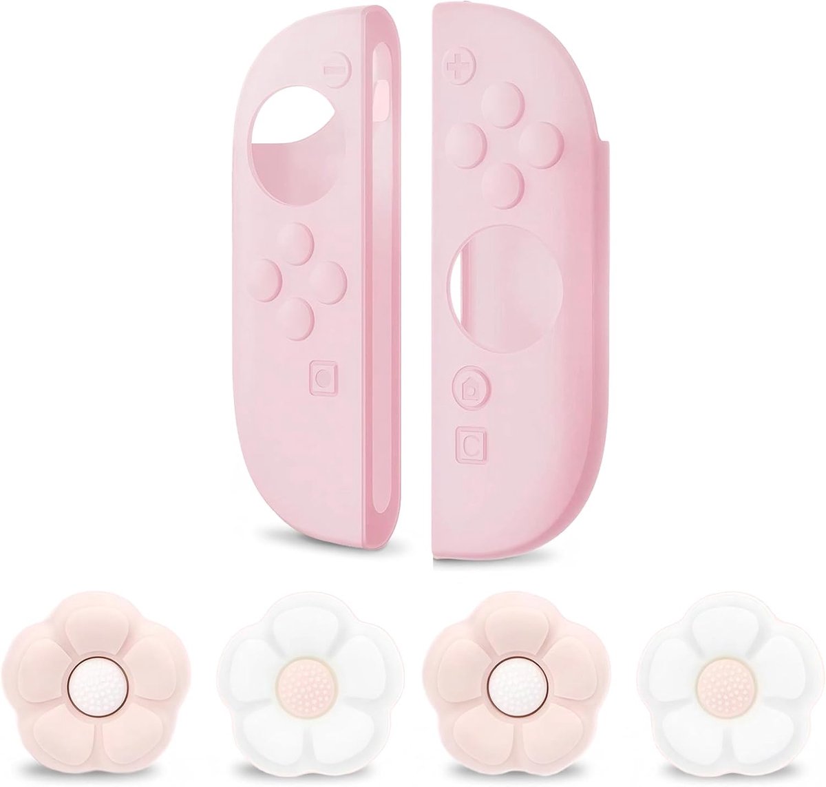 Thijox - Siliconen Beschermhoes voor Switch 2 Controllers met Bloemmotief, Antislip Joystick-Doppen en 4 Duimgrepen, Roze, Bescherming en Comfort voor