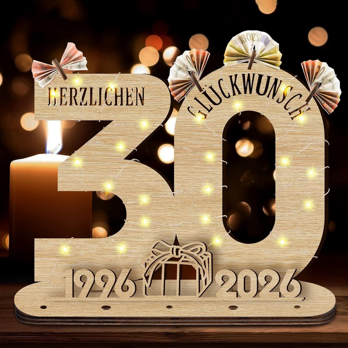 30e verjaardag gastenboek met LED verlichting - Houten bord - Verjaardagscadeau voor mannen & vrouwen - Personaliseerbaar