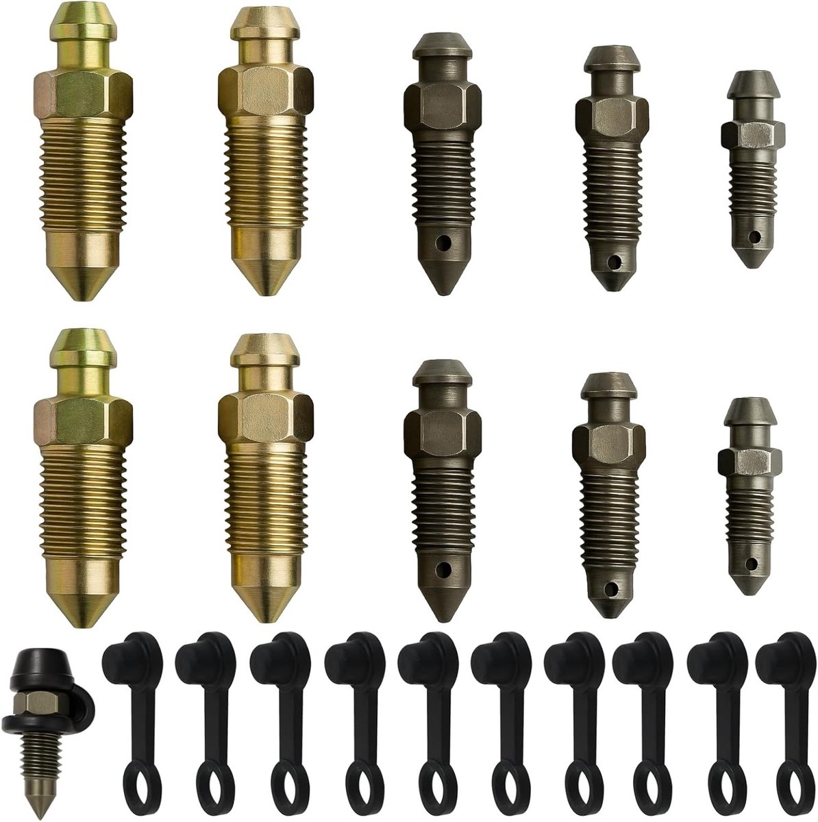 Professionele Set van 10 Bloedschroeven voor Motoren en E-Bikes, M6, M7, M8, M10, Holle Schroeven voor Remzadel en Rempomp, Precisie Remonderhoud met Beschermkappen en Duurzaamheid