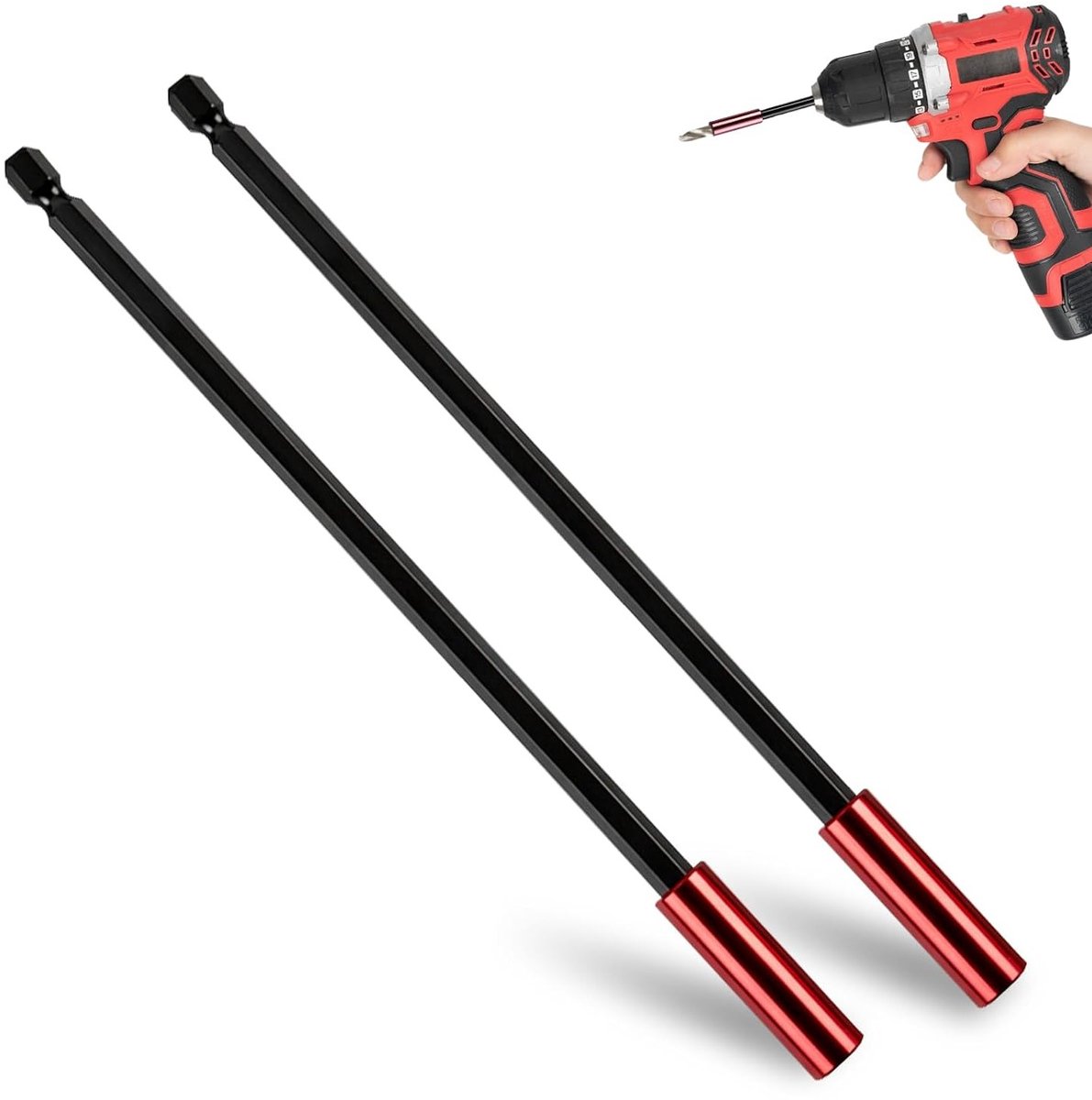 Set van 2 Stuks 300mm Bit Extensions met Sterke Magnetische Houder voor 1/4 Inch Bits, Geschikt voor Impact Schroevendraaiers en Accessoires