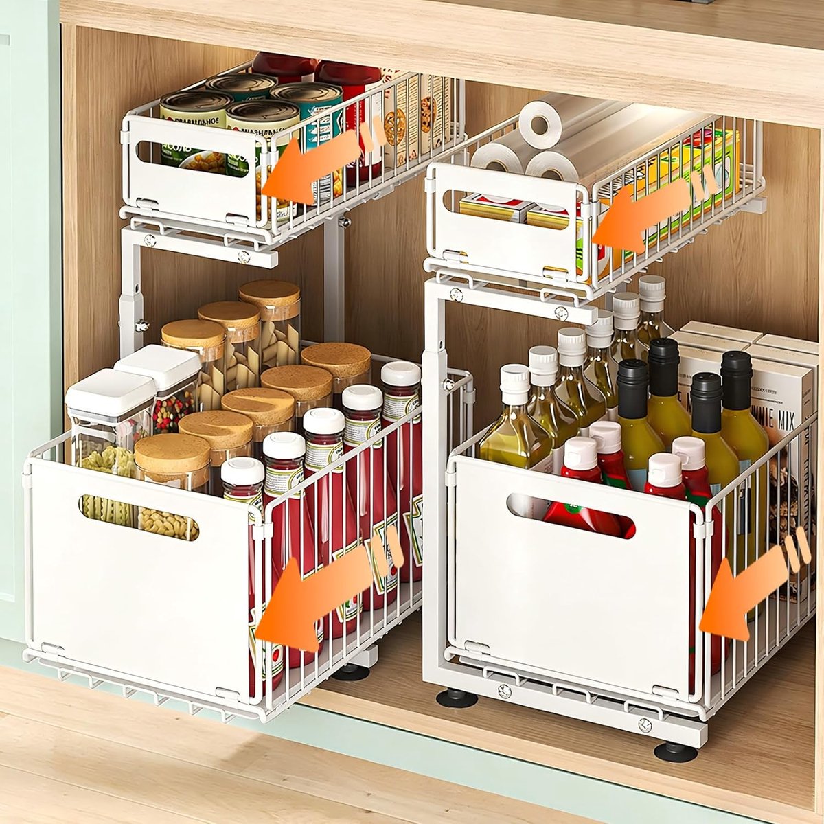 Thijox - Onder de Gootsteen Opbergrek, 2-Laags Uittrekbaar Metaal Rek voor Keuken en Badkamer, Multifunctionele Kast Organizer voor Kruiden, Schoonmaa