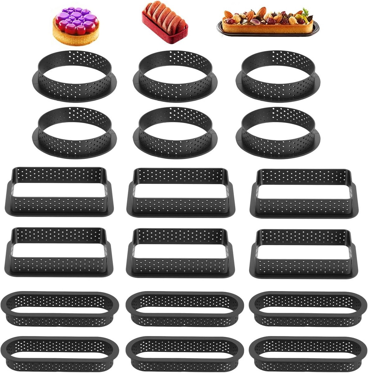 SnelShoppen - Set van 18 Tartlet Cutters - Perforated Mini Cake Pans, Rond en Ovalen, Anti-aanbak, Warmtebestendig, Ideaal voor Mousse Cakes en Bakken
