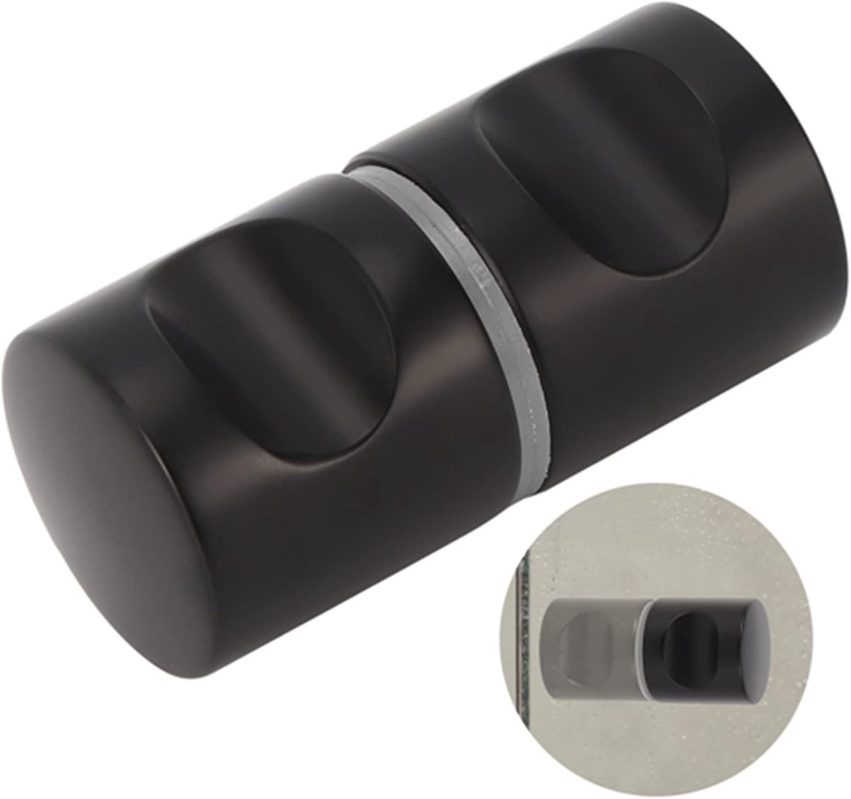 SnelShoppen - Aluminium Zwarte Douche Deurknop met 2 Ringen voor Glas, Ronde Deurhendel voor Badkamer, Kantoor, Duurzaam en Roestvrij