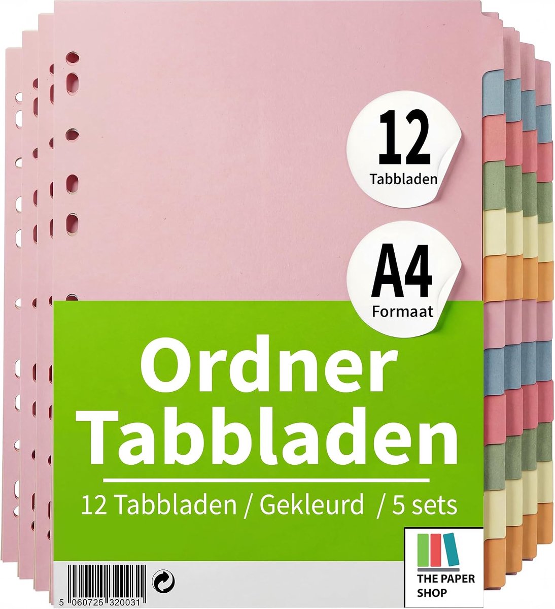 SnelShoppen - A4 File Dividers 12-stuks - Kleurige Index Tabs voor Ringbinders en Hebelarchbestanden - Duurzaam Manila Card - Perfect voor Organisatie