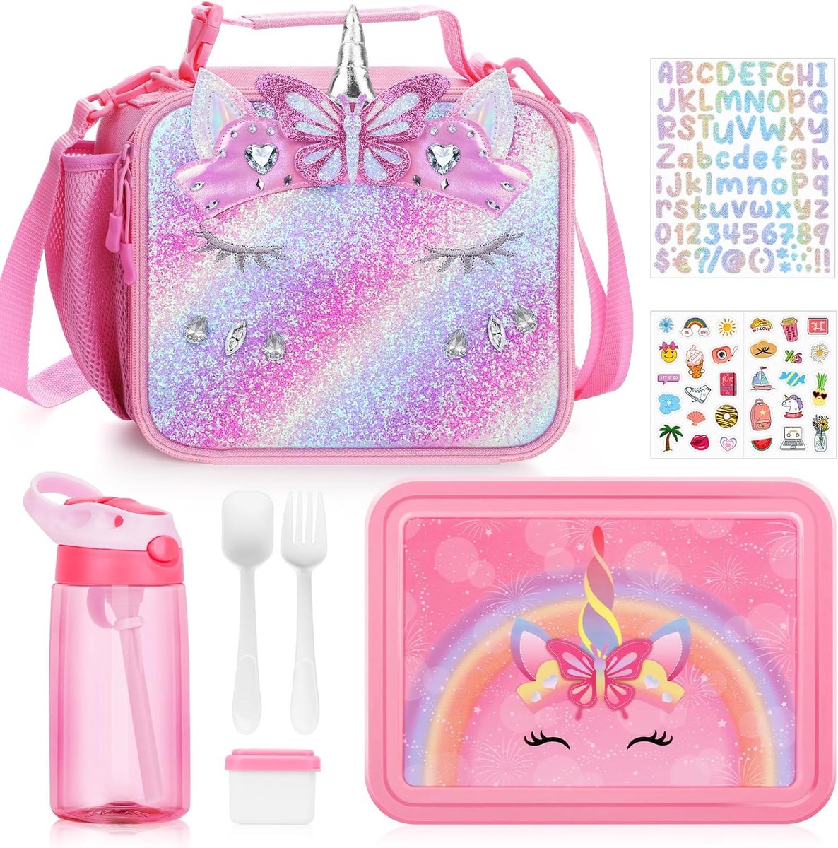 Thijox - 3 STKS Kids Lunch Tas en Bento Box Set, Geïsoleerde Lunch Bag, Multicompartiment Bento Lunch Box & Waterfles voor Kinderen, Lekvrije Lunchcon