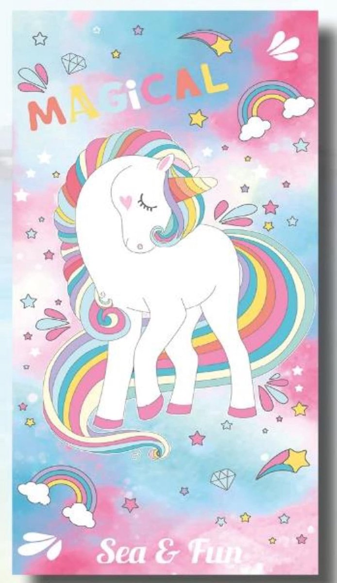 SnelShoppen - Microfiber Strandhanddoek Unicornio Magical - Super Absorberend, Compact, Lichtgewicht - 75x145 cm - Ideaal voor Strand, Gym, Zwembad, R