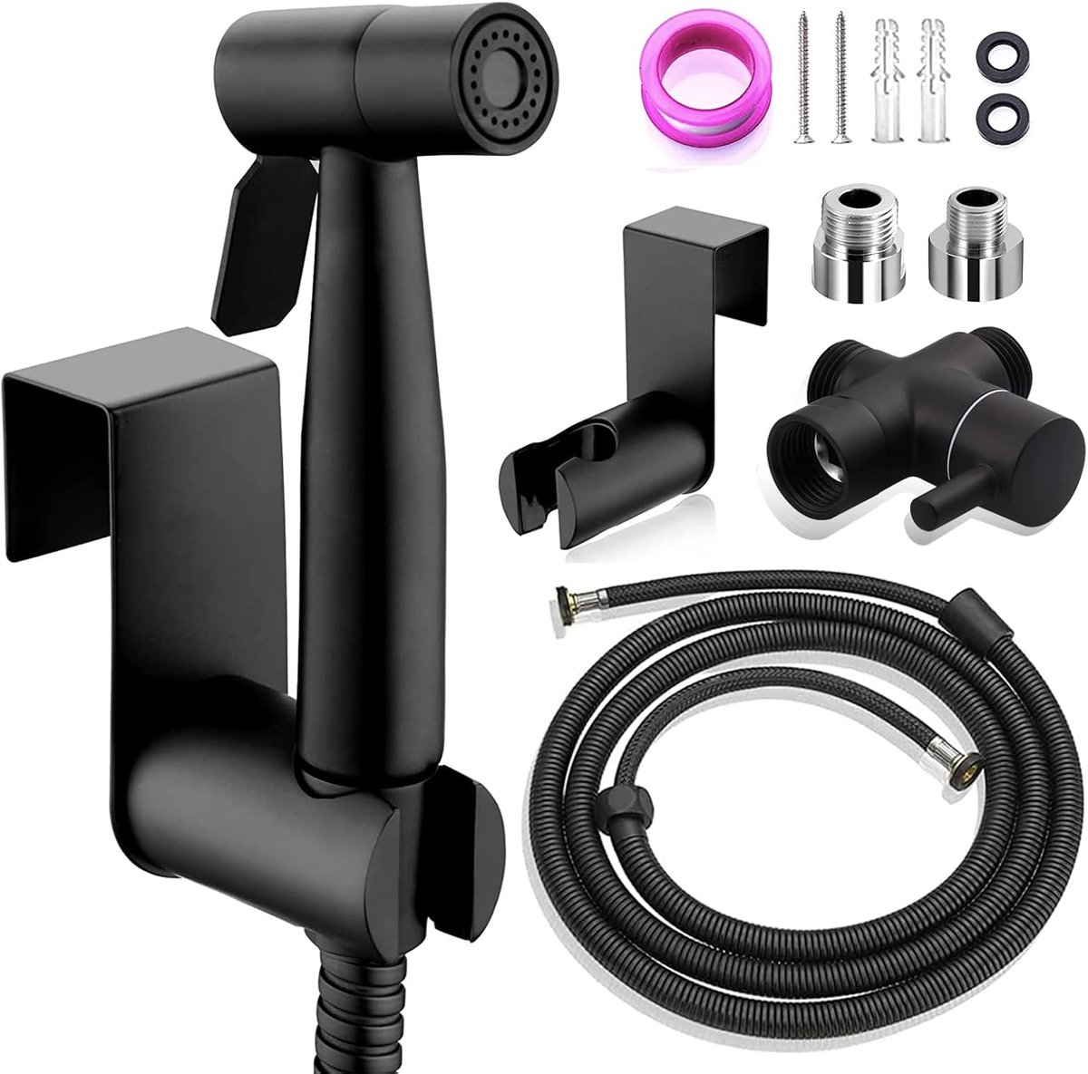 SnelShoppen - Bidet Hand Shower Set - Premium RVS - Geborsteld Bidet Sprayer - Inclusief G1/2 Inch Ventiel en G3/8 Inch Adapter - Perfect voor Badkame