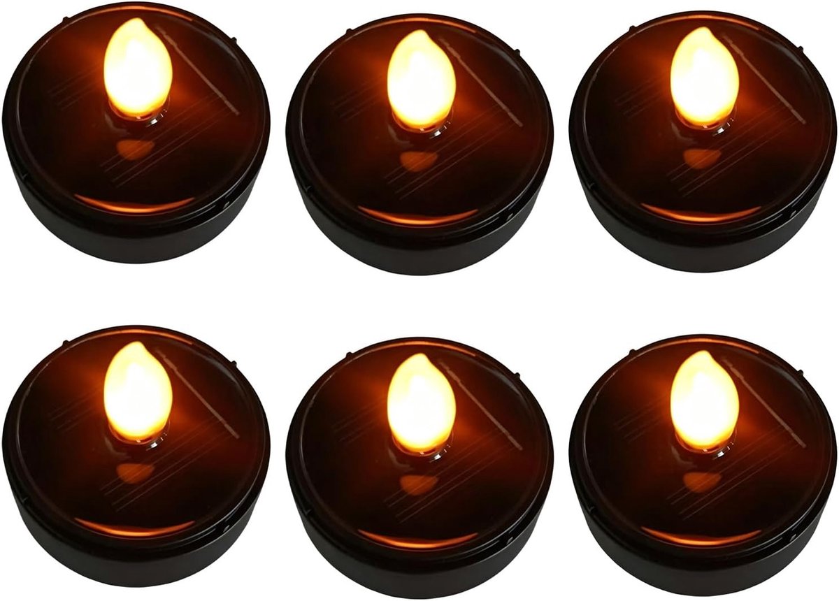 SnelShoppen - 6 stuks flikkerende theelichtjes op zonne-energie, waterdichte led-kaarsen voor buiten, vlamloze kaarsen voor tuin, balkon, terras, deco