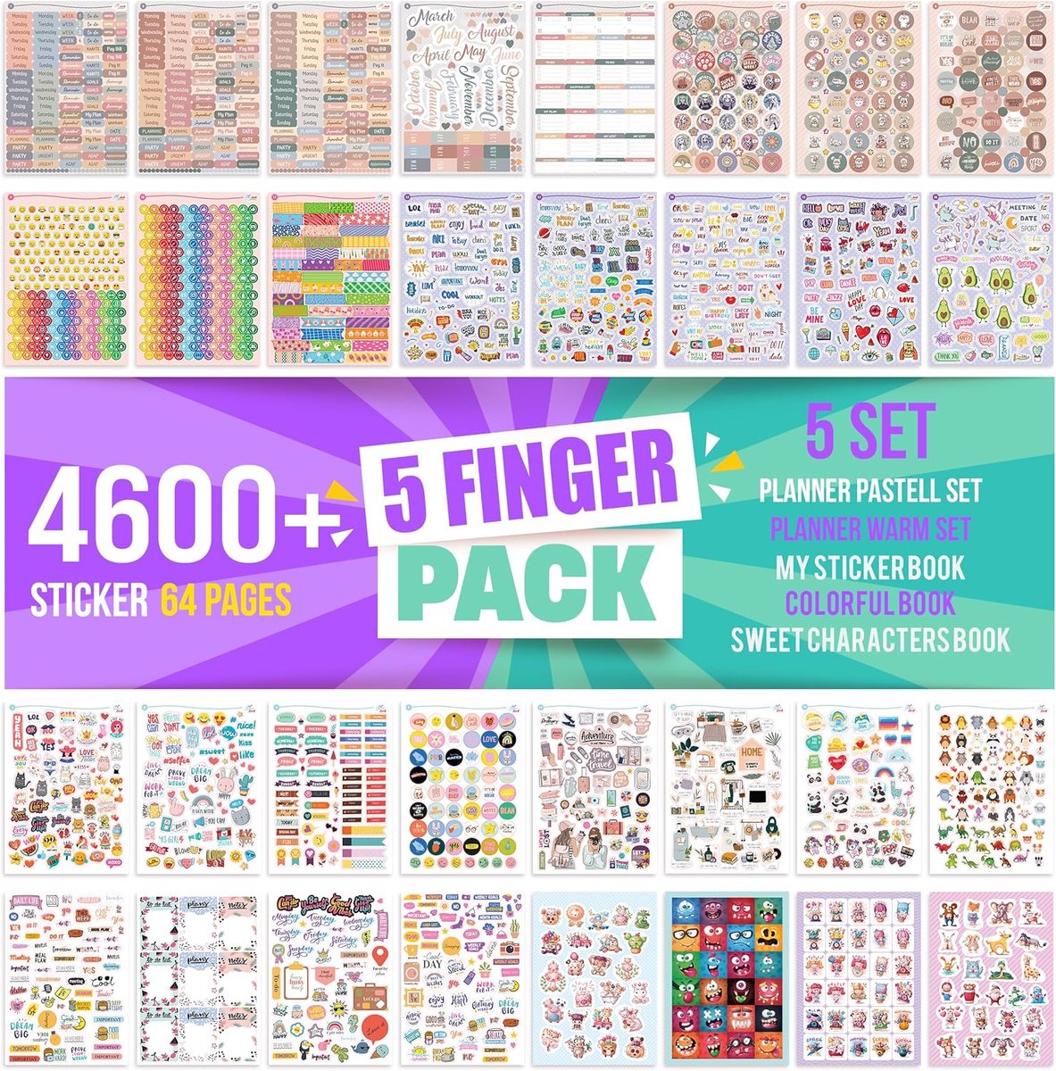Thijox - Colortouch Planner Stickerset 4600+ Stuks, 64 Vellen Stickers voor Kalender, Organizer, Agenda, Dagboek, Maandplanner, Notitieboek, Bullet Jo