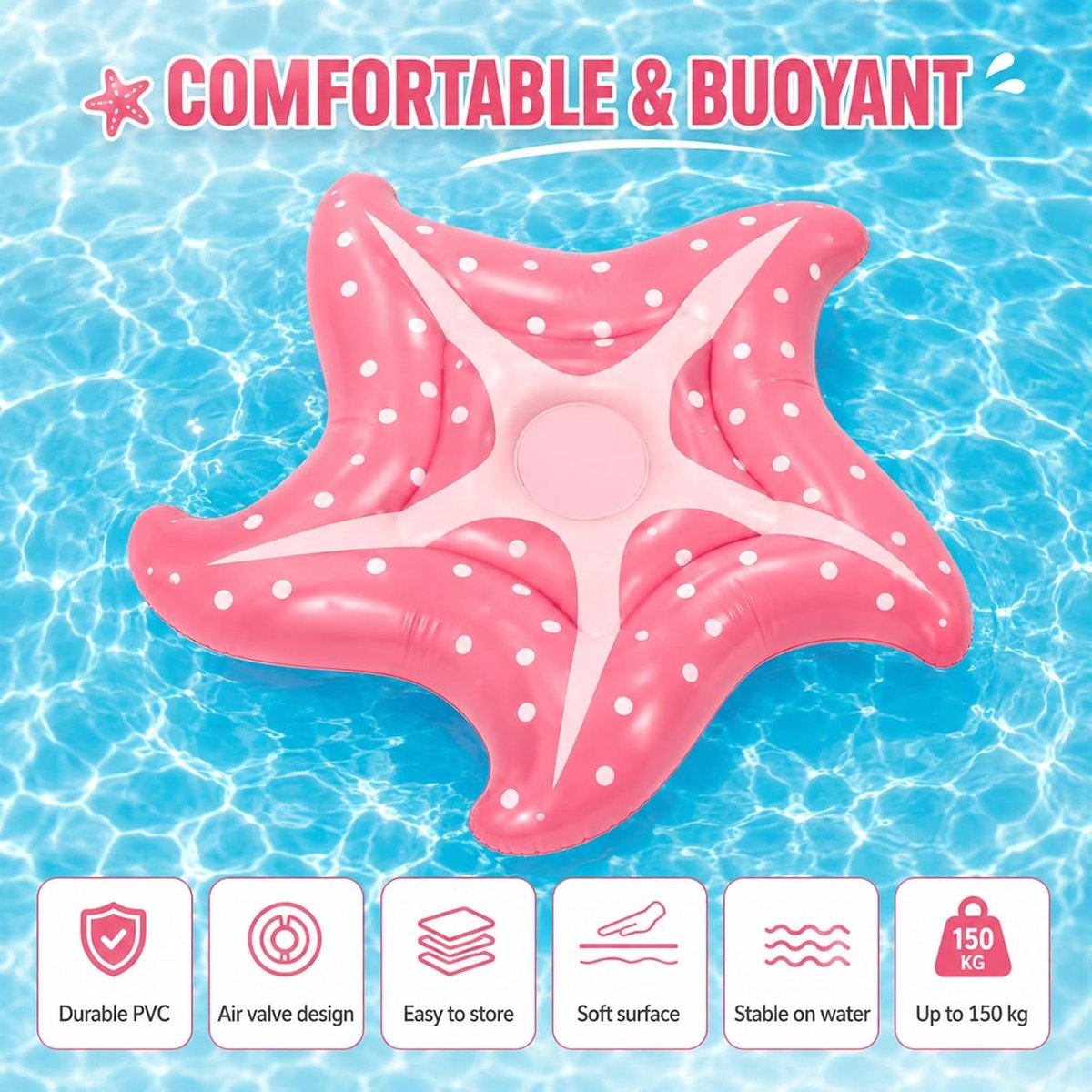SnelShoppen - Zwemeiland 150 x 150 cm | Opblaasbare Luchtmatras Zwembad Zeester | Ideaal voor Volwassenen, Zomerfeest, Strand & Zwembad | PVC Materiaa