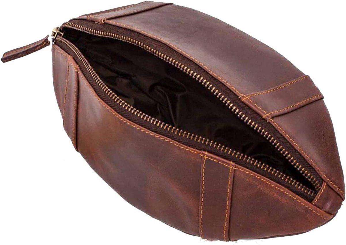 SnelShoppen - American Football Toilettas, Retro Football Design, Bruin, 27.5 cm, Echt Leer, Ideaal voor Reizen, Camping, Sport, Feest, Mannen, Jongen