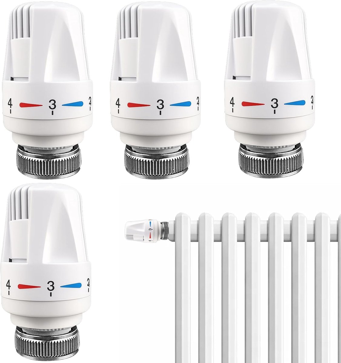 SnelShoppen - Heating Valve Thermostat M30 x 1.5, 4 Stuks voor Radiatoren, Automatische Controle, Vorstbescherming voor Thuis en Kantoor