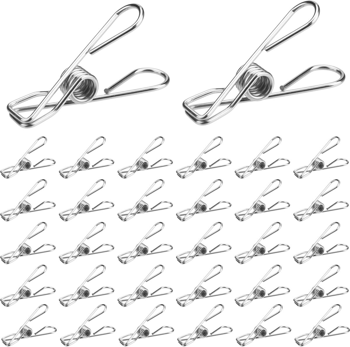 SnelShoppen - 60 Stuks RVS Kledingknijpers voor Kledingrekken, Handdoeken, Tassen, Snacks, Sokken - Sterk, Waterdicht, Corrosiebestendig