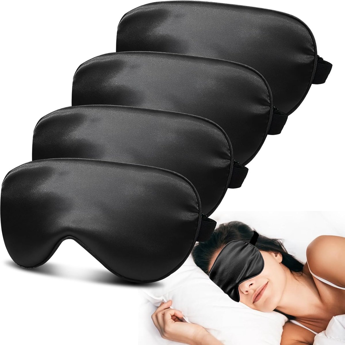 SnelShoppen - Slaapmasker 360° Volledige Dekking Oogmasker voor Duisternis & Comfort, Ergonomisch 19,5×9,5cm met Zijdeachtige Stof & Katoenen Vulling,