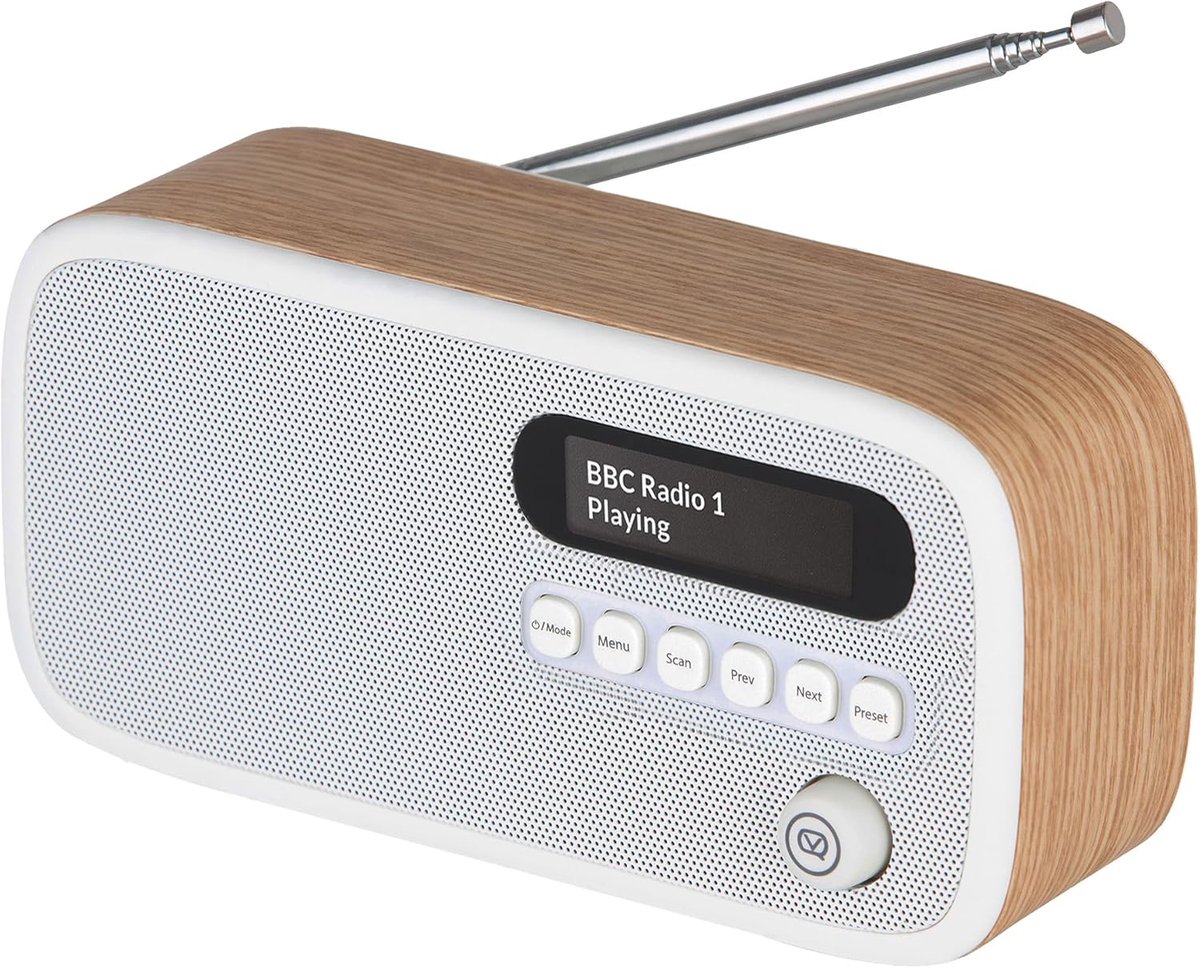 SnelShoppen - DAB Plus/DAB Radio met FM, 3W Stereo Speakers, LCD Scherm - Draagbare Vintage Radio op Batterij en Mains, 60 Voorkeurszenders, Houtkleur