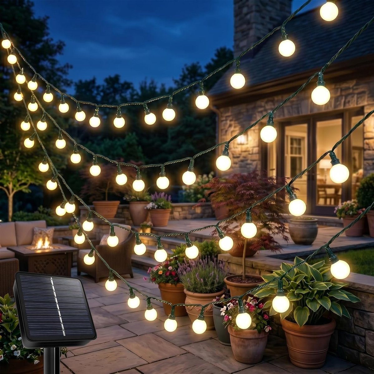 SnelShoppen - Solar Fairy Lights Buiten 13 m 120 LED Warm Wit IP65 Waterdicht 8 Modus Tuin, Balkon, Patio, Feest, Trouwerijen, Decoratie