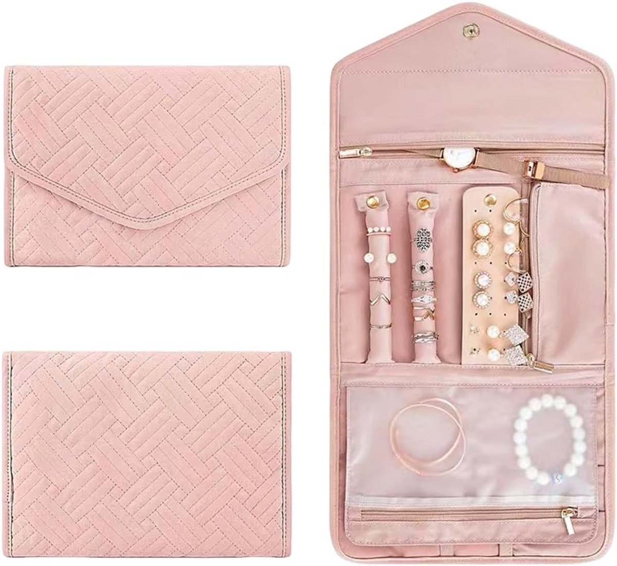 Grote sieradenorganizer voor op reis, perfect voor ringen, oorbellen en halskettingen, meerkleurig en praktisch