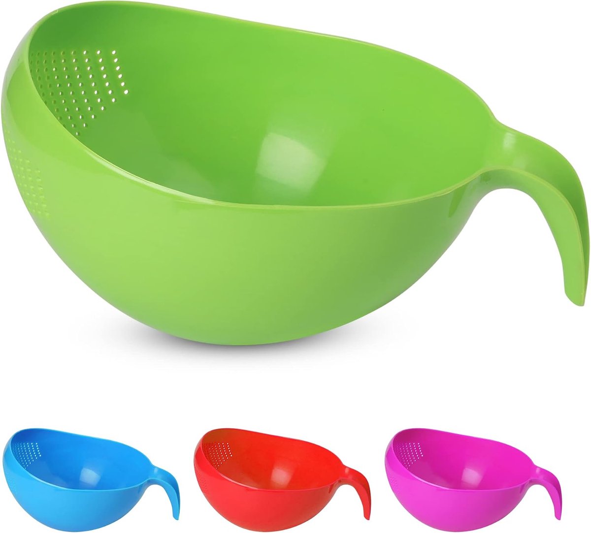 SnelShoppen - Heavy Duty Rijstwasbak Strainer Colander met Handvat - Groene 2.1 Qt (2L) Wasmachine voor Groenten, Fruit en Bonen - Perfect voor Keuken