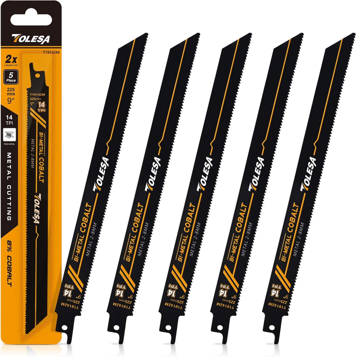 SnelShoppen - Heavy Duty Metaal Zaagbladen - 225 mm - 14 TPI - Bi-Metaal - Cobalt Tanden - 5 Stuks - Voor Pijpen, Platen, Versterkingsstaal - Duurzaam