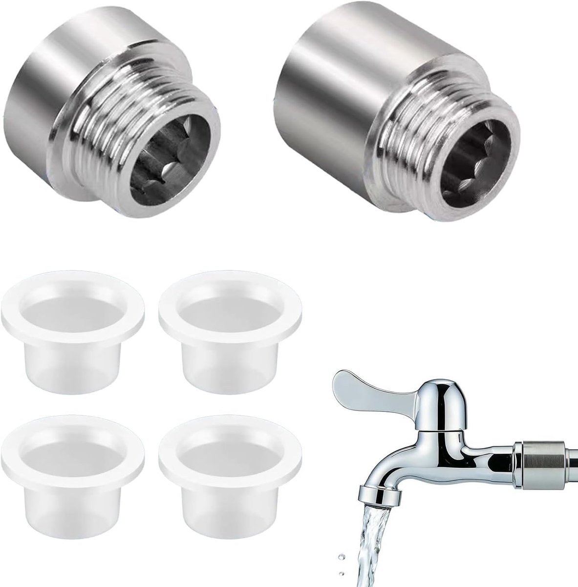 SnelShoppen - 6-Delige Kraanverlengset, G1/2 Inch Draad, Rvs, 10 mm en 20 mm, Voor Taps en Douches, Duurzaam en Corrosiebestendig
