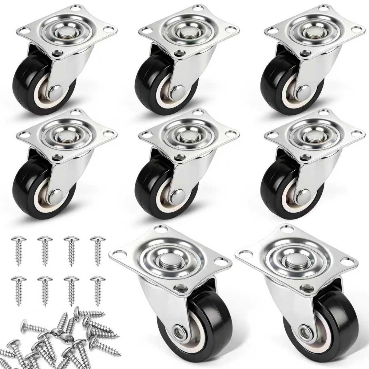 SnelShoppen - Pack van 8 Meubelwielen 25 mm, 360° Zwenkwielen, Rubber, Geluidloos voor Meubels, Dozen, Kasten en Wagentjes
