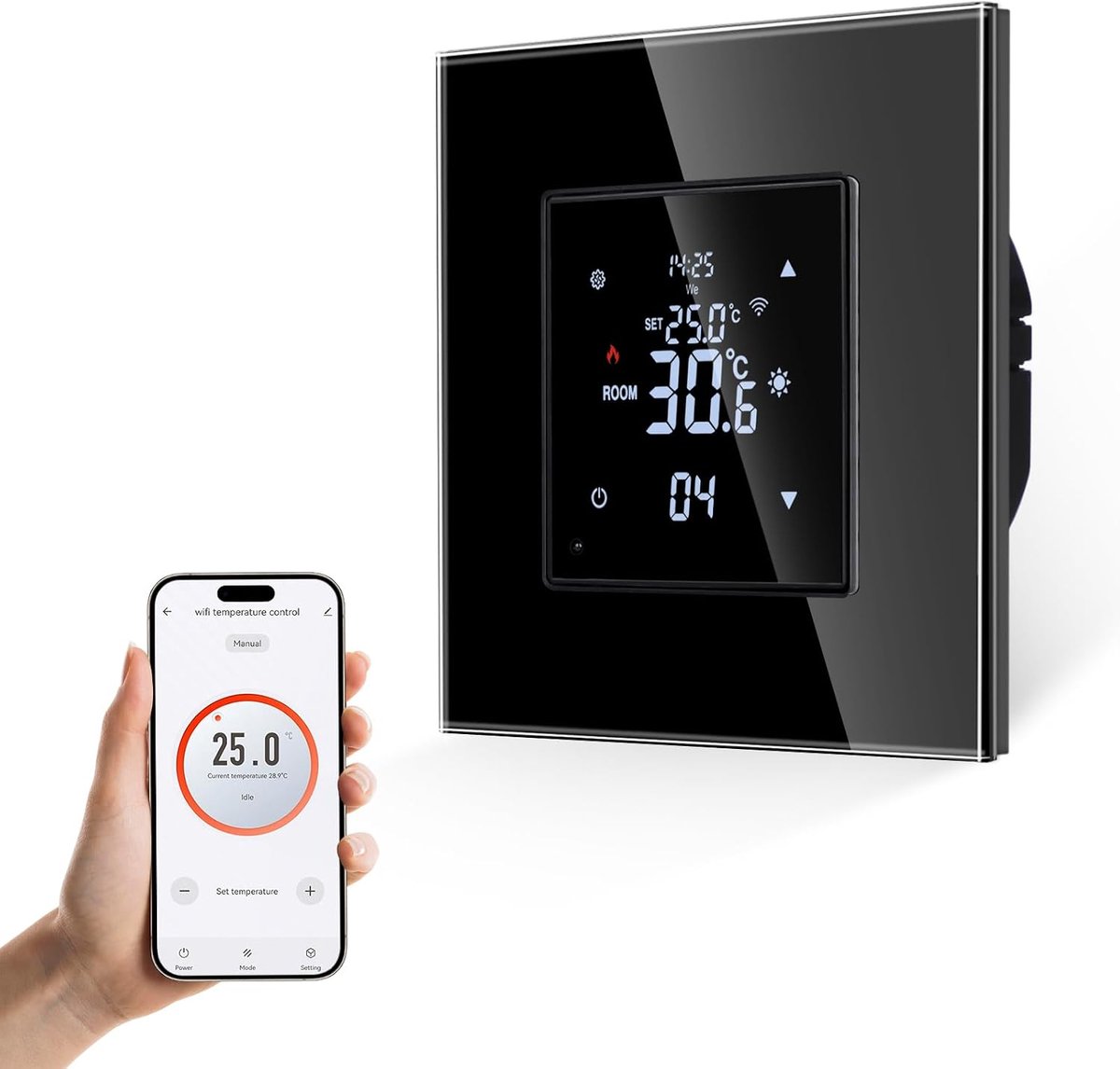 SnelShoppen - Slimme Thermostat Voor Vloerverwarming - Temperatuurregeling - Geschikt Voor Elektrische Verwarming - Zwart - Met Alexa & Google Assista