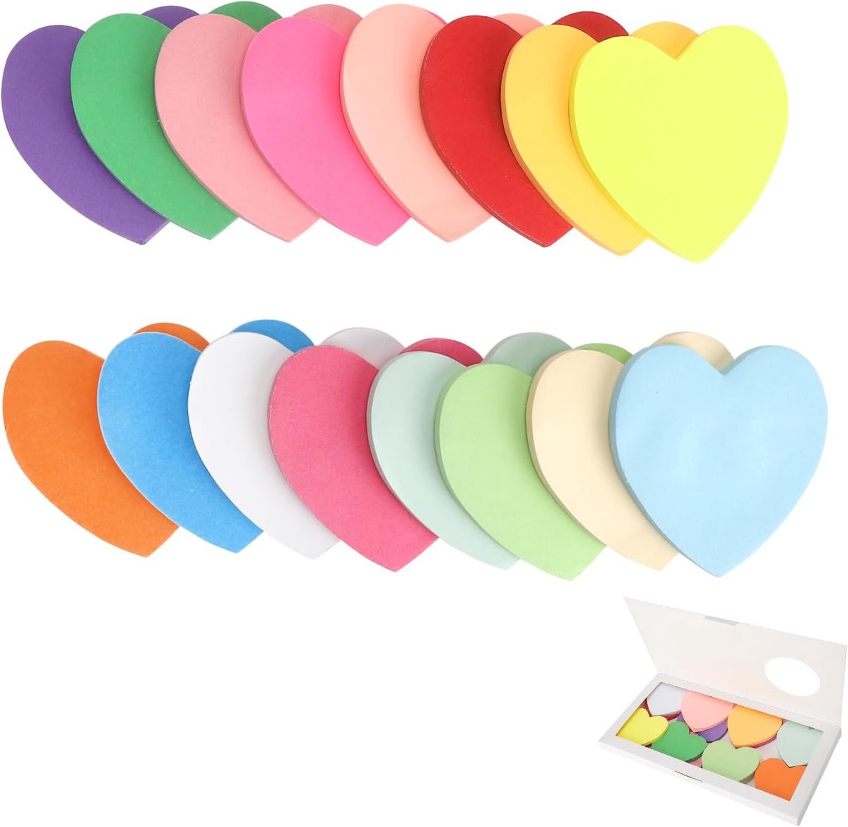 SnelShoppen - 16 Kleurrijke Hartvormige Haftnotizen, 800 Vel 7x7cm Zelfklevende Sticky Notes, Perfect voor Kantoor, School en Thuis