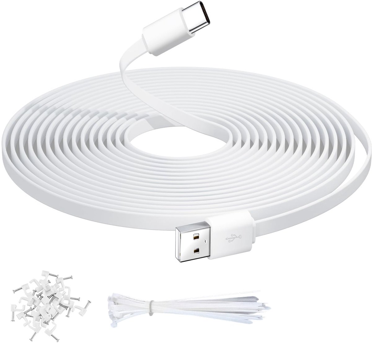 SnelShoppen - 5m Flat USB C Extension Kabel voor Beveiligingscamera's en Apparaten met USB C Poort, Duurzame Data Sync en Oplaadkabel (Plat, Wit)