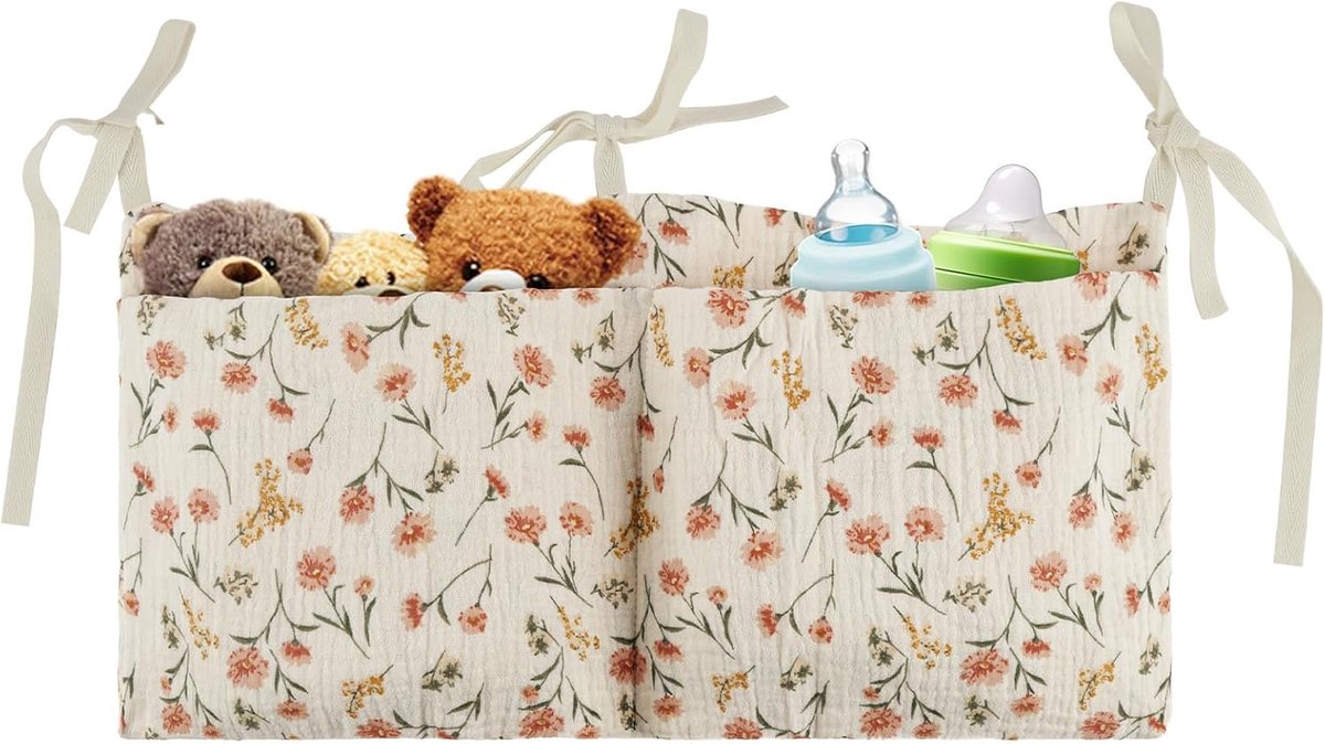 SnelShoppen - Flintronic Baby Bed Organizer, Hangende Crib Organizer voor Luiers, Kleding, Speelgoed, 100% Katoen, Zacht en Ademend, Ideaal voor de Ba