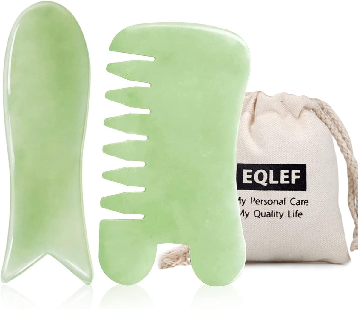 Thijox - Natuurlijke Jade Guasha Tool Set - Handgemaakte Visvormige Massage Board en Kam voor Gezicht, Arm, Voet - Perfect voor SPA en Trigger Point T