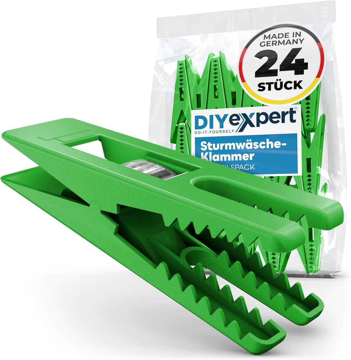 SnelShoppen - 24 x Kledingknijpers Storm 70 x 20 mm, Multifunctionele Klemmen - Sterke Grip, Made in Germany, Groen, Voor Was, Koken, Tuin en Creatief