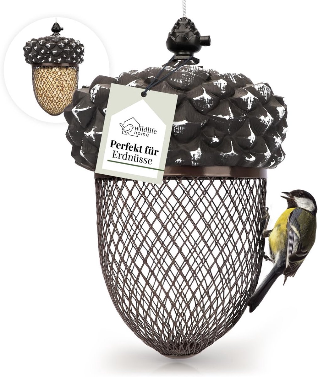 SnelShoppen - Peanut Bird Feeder Dispenser - Acorn Shape Vogelvoederstation van RVS - Hangend Vogelvoeder voor Tuin - Weerbestendig en Robuust - Perfe