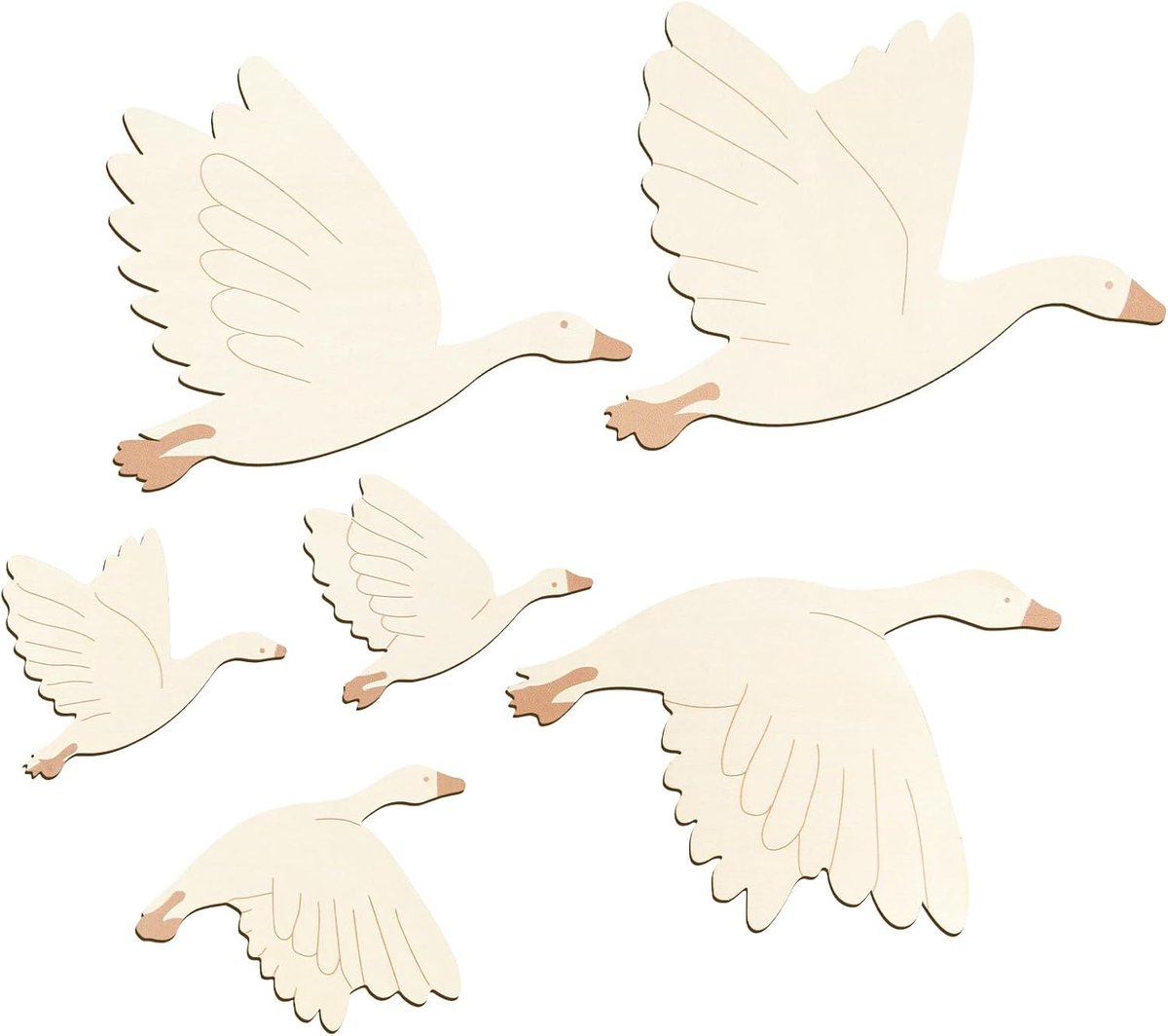 SnelShoppen - Set van 6 Zwanen Wandstickers voor Kinderen - Houten Wanddecoratie met Sterke Lijm - Boho Kinderkamer Decoratie voor Baby- en Kinderkame