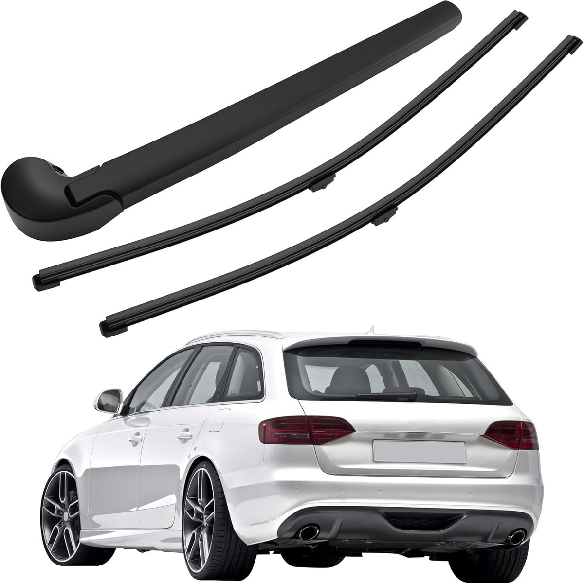 SnelShoppen - Achterruitwisser Set Geschikt voor Audi A4 B8 2008-2013 | 2 Stuks Achterwisser en 1 Stuk Achterwisserarm Vervangende Wisserbladen van Ho