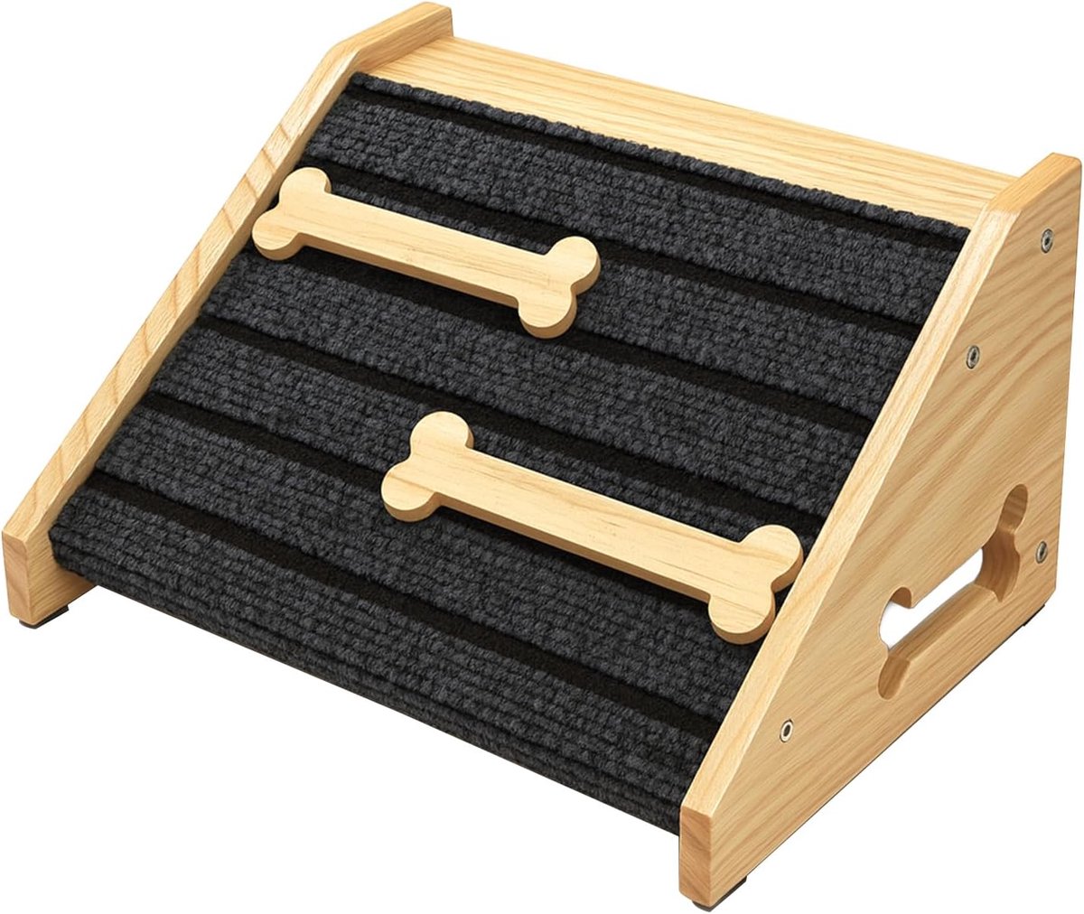 SnelShoppen - Houten honden trap 25 cm - Dieren ramp voor kleine honden en katten - Veilig en stevig - Geschikt voor bank en bed - Ideaal voor binnen