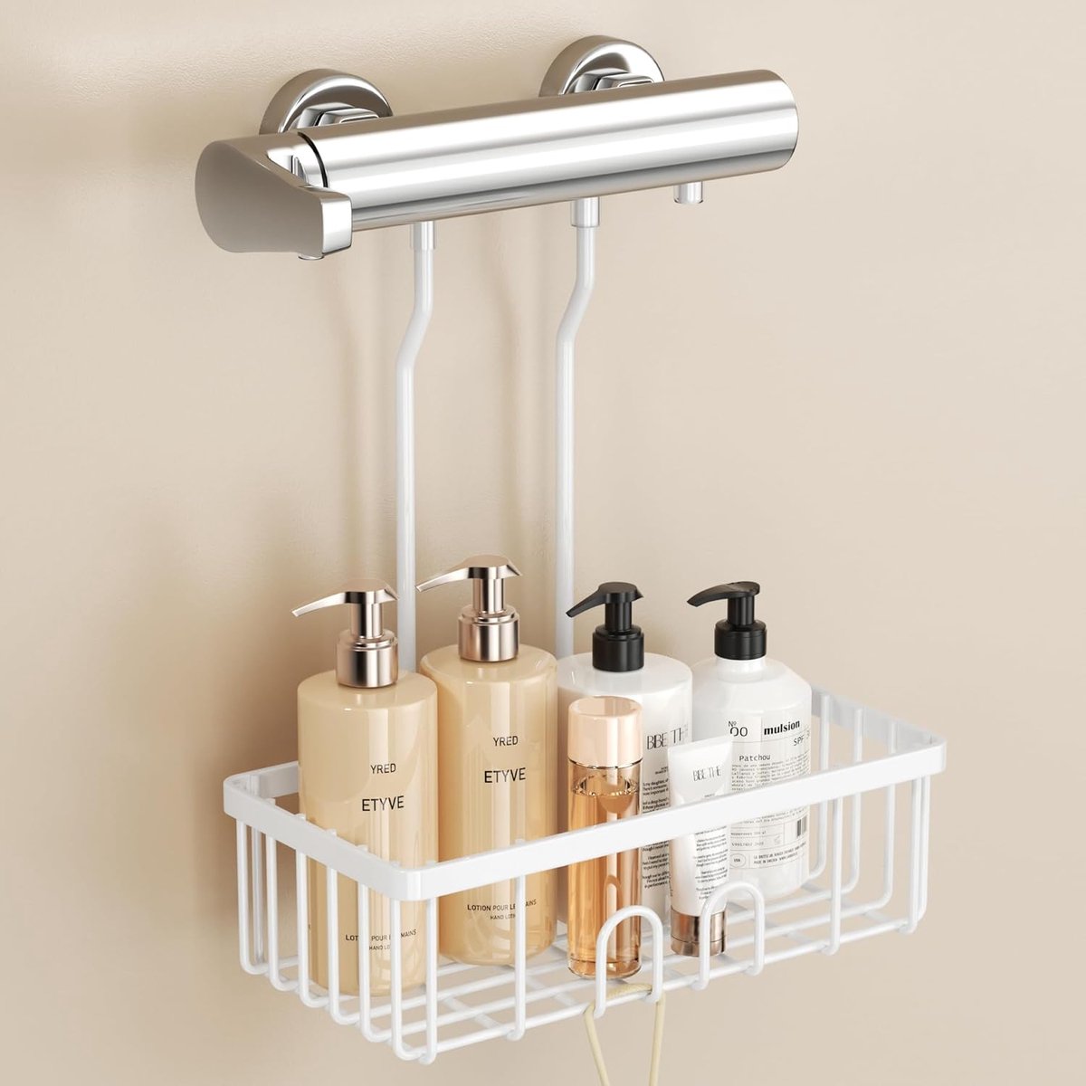 Thijox - Doucheplank zonder boren, hangende shampoohouder voor douche, roestvrijstalen badkamerrek, zeephouder, 30 x 13 x 8,5 cm, wit, ideaal voor in