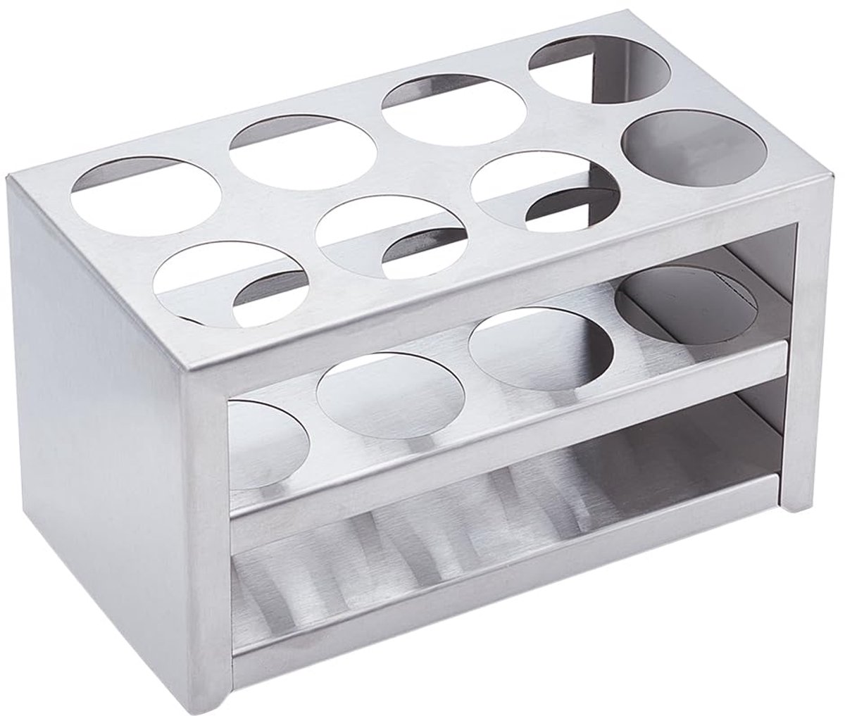 SnelShoppen - Testbuis Houder RVS 8 Gaten 30mm Diameter 3 Laags Laboratorium Houder Voor School & Laboratorium Benodigdheden