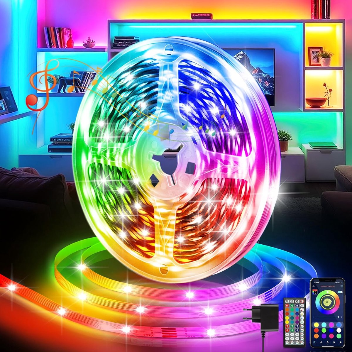 SnelShoppen - LED Strip 20m RGB LED Lichten voor Slaapkamer, Bluetooth App Bediening, Dimbaar, Muziek Sync, Decoratie voor Feest, Keuken, Gaming Ruimt