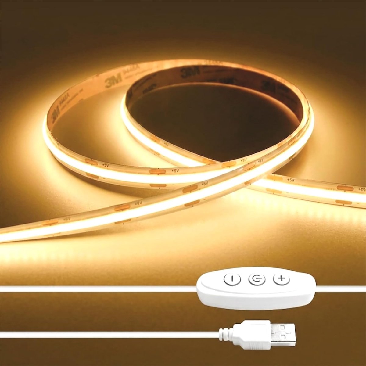 SnelShoppen - LED Strip Light 2M USB Dimmable Warm White 3000K - Flexibele COB LED Lamp voor TV, Keuken, Slaapkamer, Decoratie - Hoogwaardige CRI93+ V