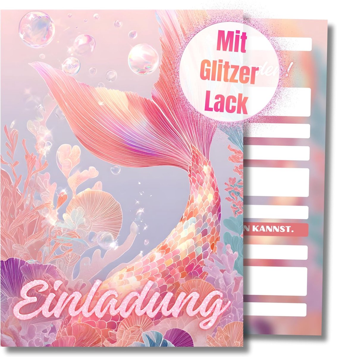 SnelShoppen - 12 Stuks Zeemeermin Uitnodigingskaarten A6 voor Kinderverjaardag - Glitter, Makkelijk In Te Vullen, Feestelijke Decoratie, Voor Jongen e