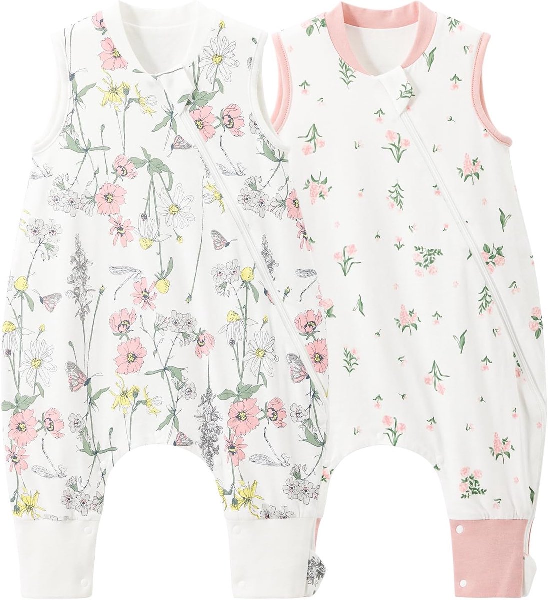 SnelShoppen - Baby Slaapzak met Voeten, 2-Pack, 1.0 Tog, 100% Katoen, Voor Jongens, 85 cm, Roze, All-Year Round, Ideaal voor Lente, Comfortabele Slaap