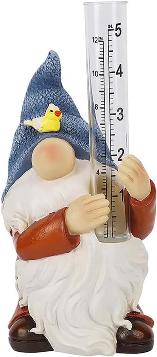 SnelShoppen - Alnicov Houten Tuin Gnome Regenmeter - Buiten Decoratie voor Tuin, Patio, en Courtyard - Nauwkeurige Regenval Meting in Inches en Centim