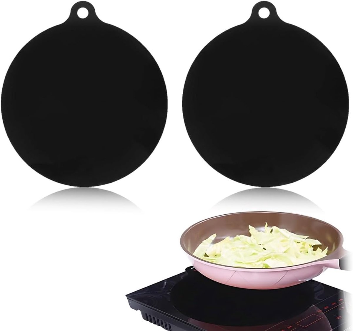 SnelShoppen - Silicone Inductiekookplaat Matten 22 cm - Krasbestendig, Herbruikbaar, Warmte-isolerend - Zwart - Keuken Accessoires