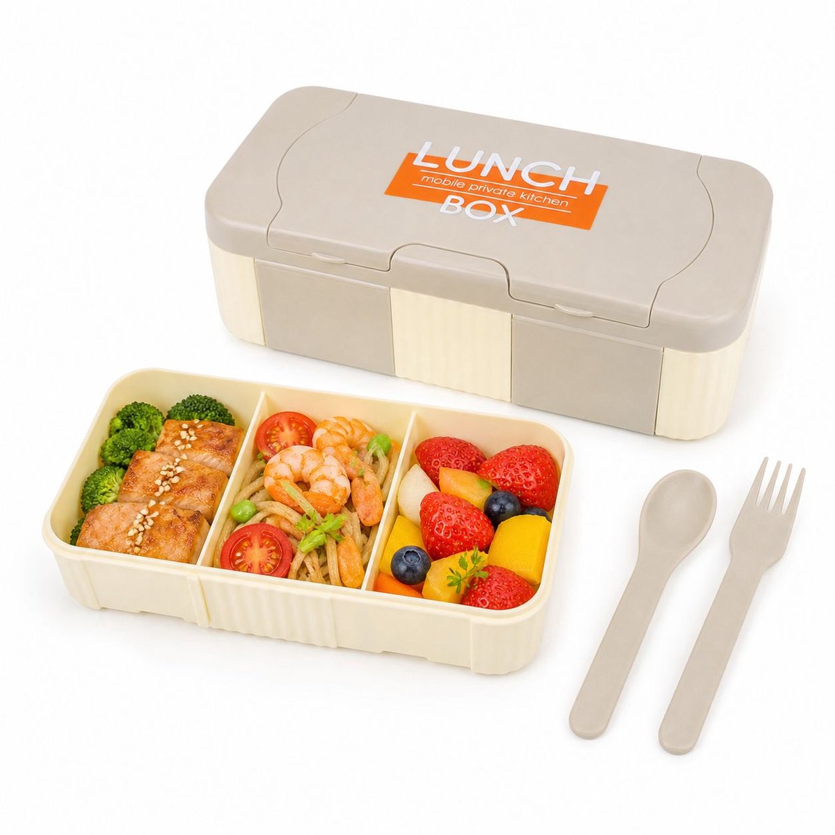 VHV-Rechthoekige Lunchbox met 3 Vakken - 1100ml Bento Box - Lekvrije Broodtrommel voor Werk en School - Duurzame Maaltijdcontainer