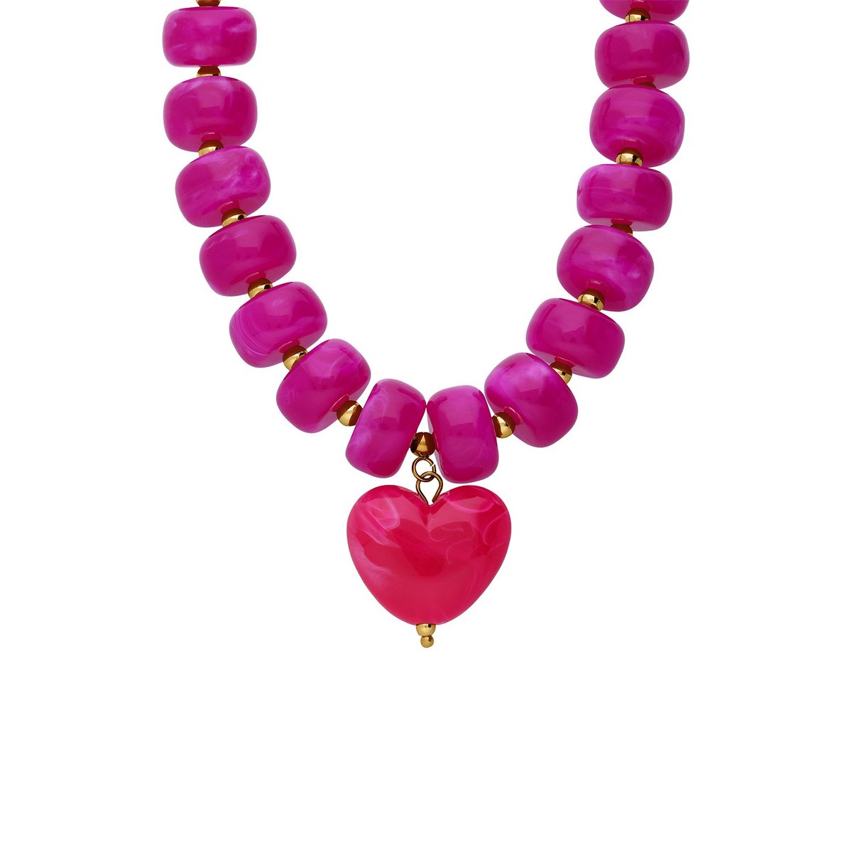 Lucardi Dames Stainless steel kralenketting met hanger hart voor dames - Ketting - Staal - Goudkleurig - 47 cm