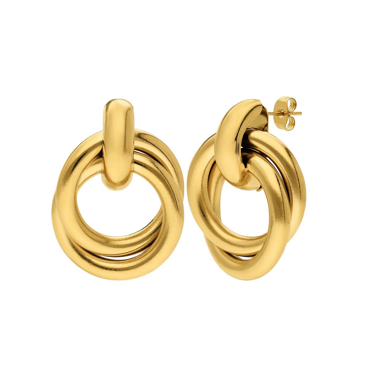 Lucardi Dames Stainless steel oorknoppen ringen voor dames - Oorbellen - Staal - Goudkleurig