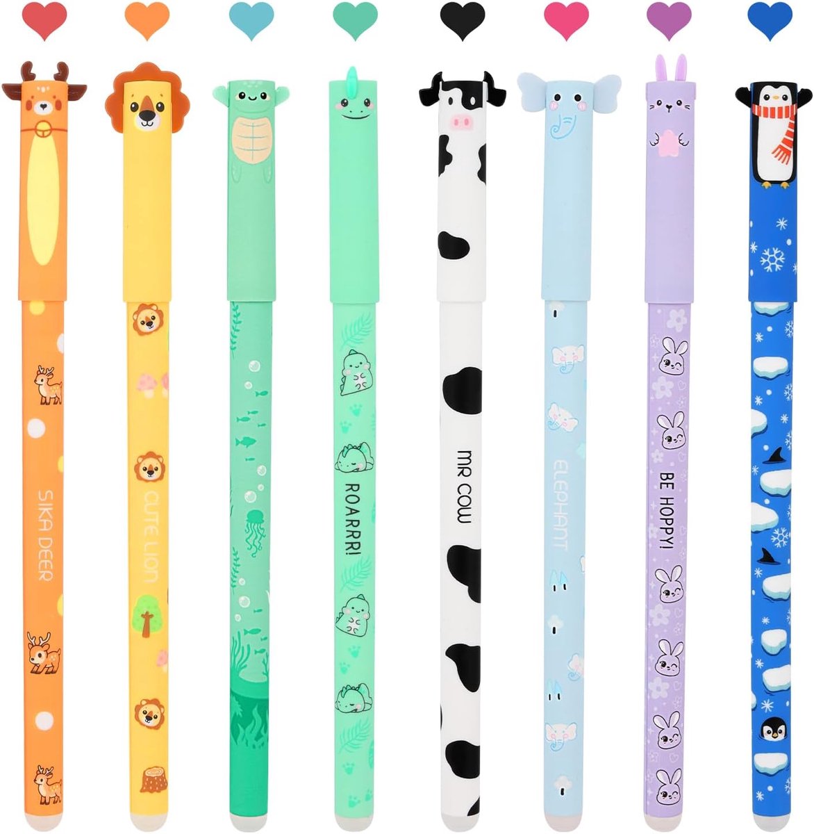 SnelShoppen - Set van 8 Erasable Color Gel Pens - Erasable Dierenvorm Gelpennen 0.7mm - Kleurige Gelpennen voor Kinderen, Studenten, School en Kantoor